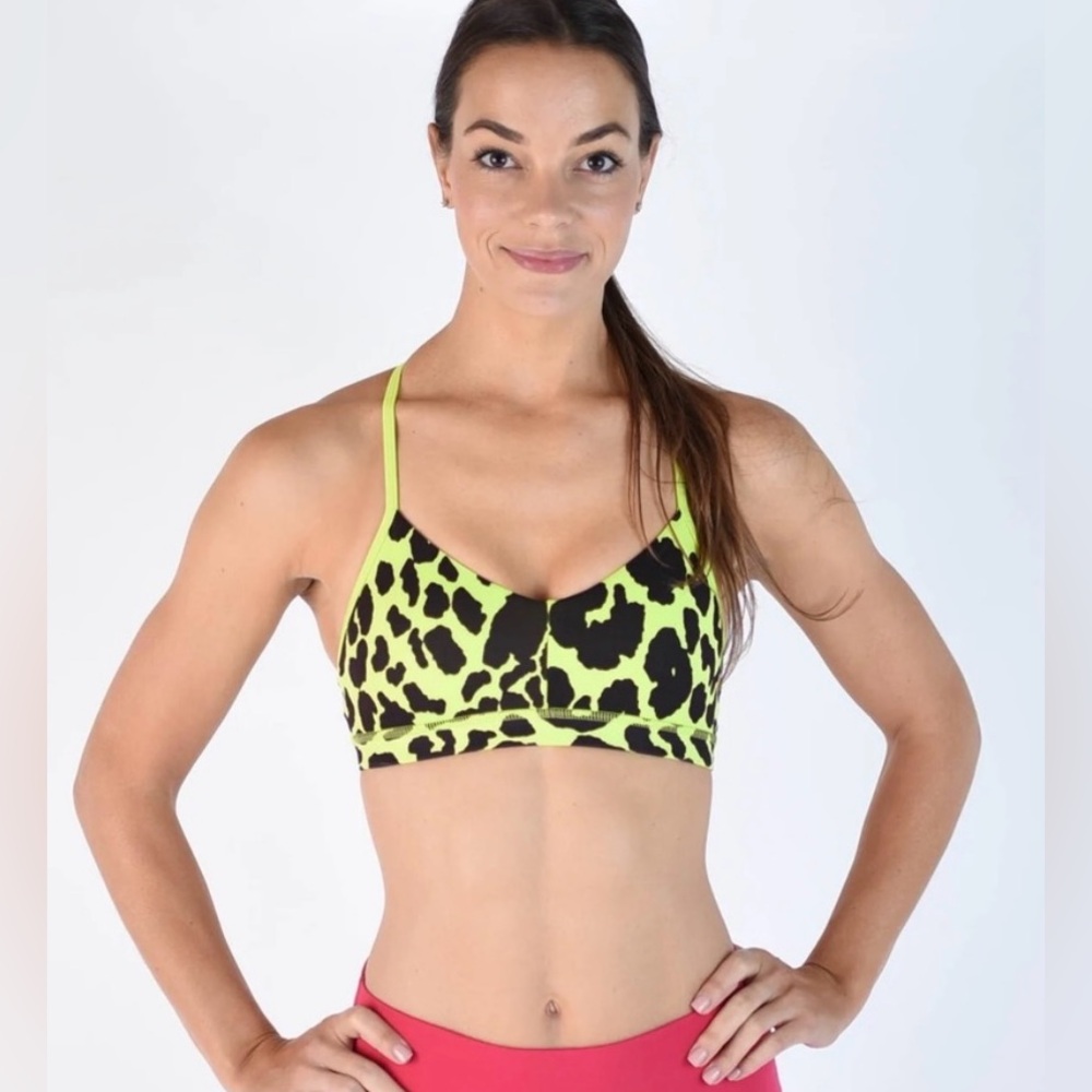 Fleo Neon Lime and Black Leopard Print Sports Bra